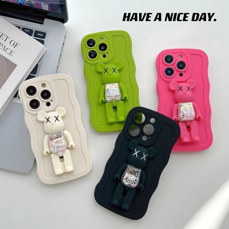 Holder Wave SoftCase Soft Case iPhone 6 6S 7 8 Plus X XR XS Max 11 12 13 14 Pro Max 14 Plus Bearbrick Bear Gloomy Bear Casing hp iphone XR