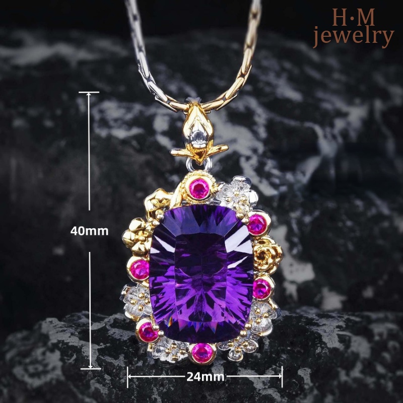 Kalung Emas Ukir Anyaman Lemon Crystal Pendant Amethyst Ornament