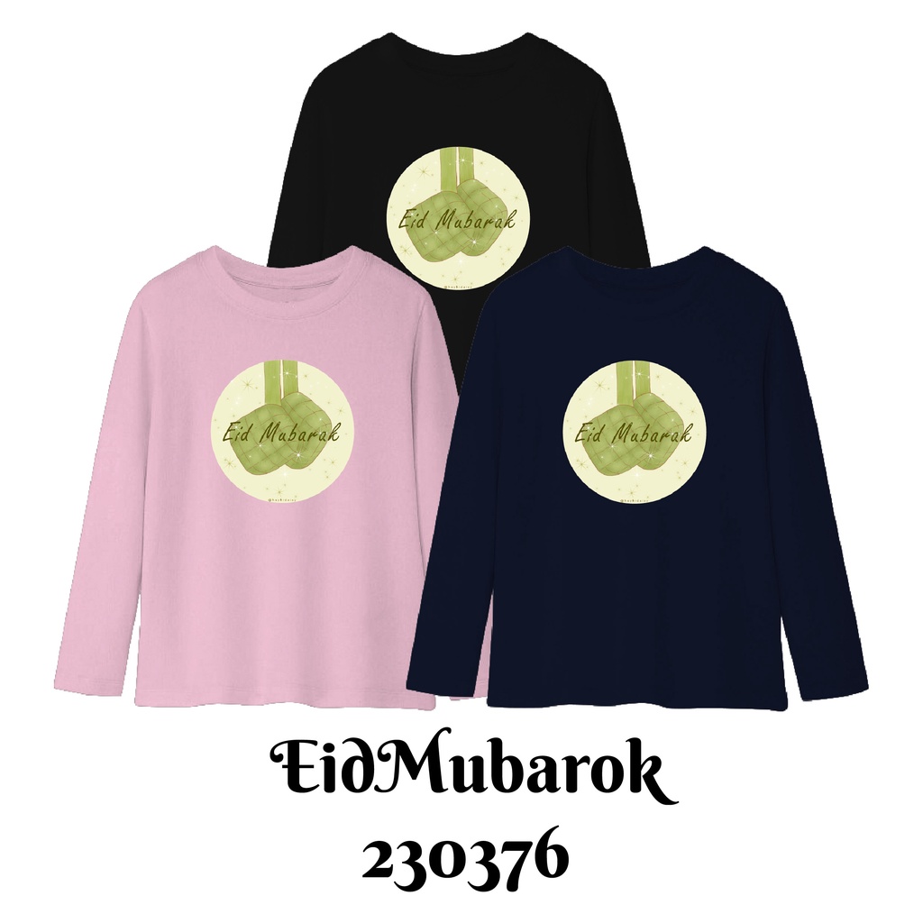 Baju Kaos Panjang Muslim Series Ramadhan Eid Mubarak Size Bayi Anak Dewasa Bahan Katun Combed 30s