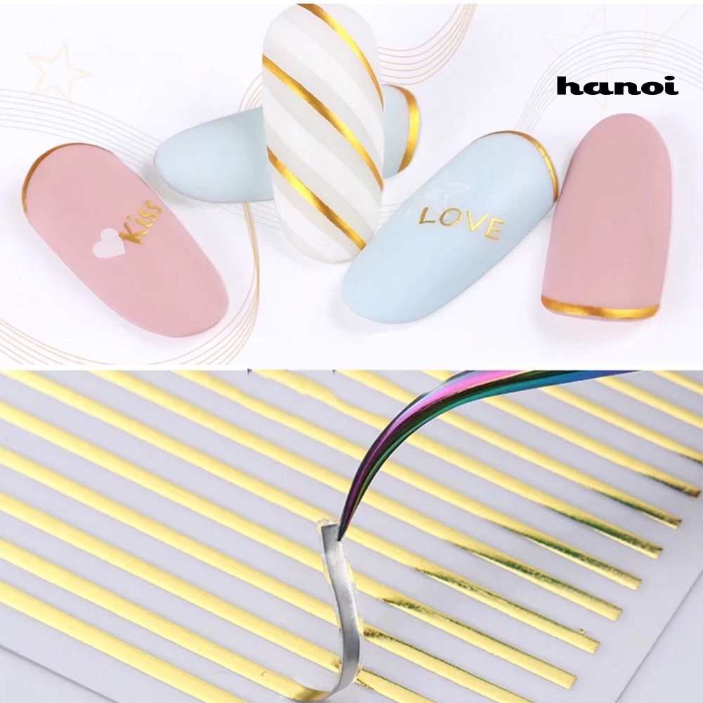 Hi * 9x8cm Laser Stiker Kuku Garis Garis Pita 3D Perekat Dekorasi DIY Decal