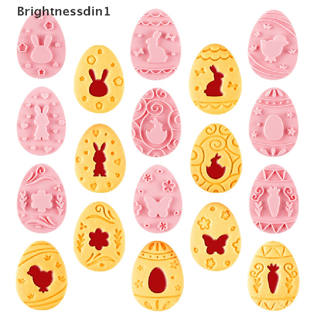 [Brightnessdin1] 9 Pcs Easter Rabbit Biscuit Mold Plastik Bunny Egg Cookie Cutter Stamp Embosser Paskah Pesta Fondant Kue Baking Dekorasi Alat Butik