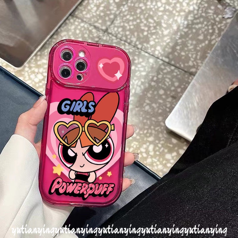 IPHONE Flip Kreatif Make Up Mirror Case Kompatibel Untuk Iphone11 12 14 13 Pro Max7 8 Plus X XR XS MAX SE 2020 Kartun Lucu The Powerpuff Gadis Lembut TPU Phone Cover