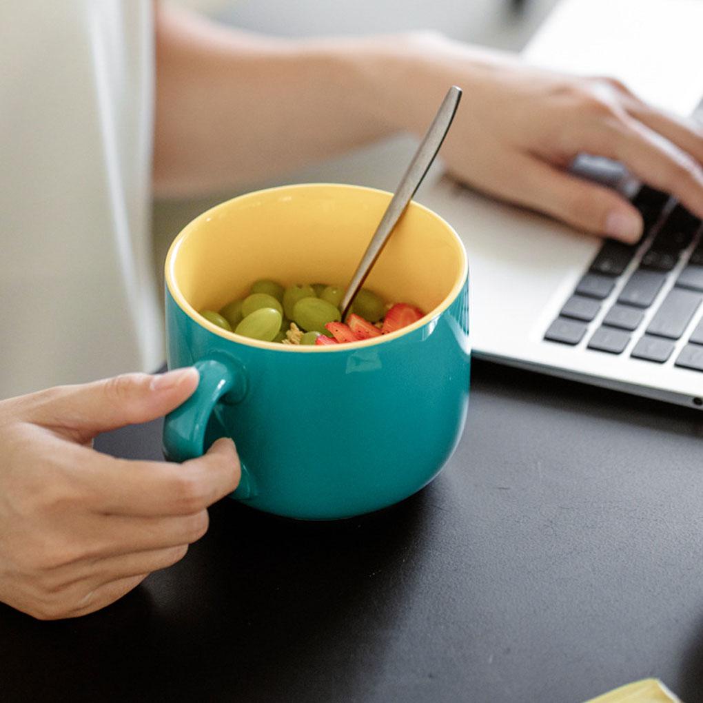 Cangkir Keramik Oat Breakfast Minum Microwave Wadah Makanan Kopi Teh Susu Tembikar Mug Dengan Pegangan Kapasitas Besar