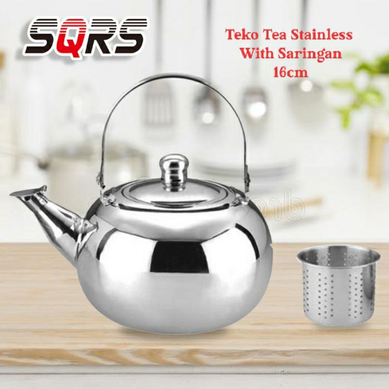 16cm Teko Air Te ko Saringan Teh dan Kopi Teko Stainless + Saringan Teh  ZARAZUSTORRE