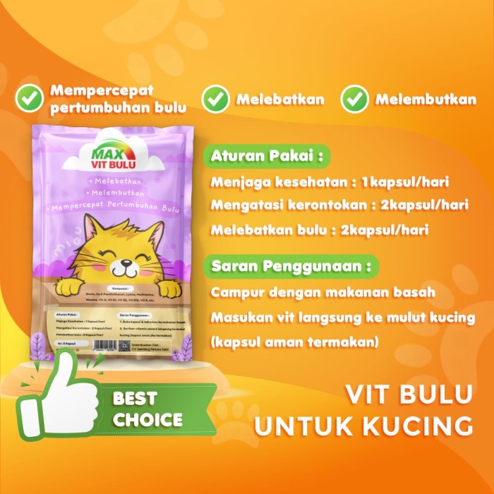 Max Bulu Vitamin Suplemen Melebatkan Bulu Kucing