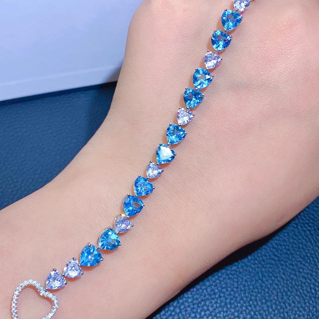 Goldkingdom Fashion Perhiasan Aksesoris Ready Stock Baru Alami Swiss Topaz Biru Gelang Canggih Perempuan Mewah Aquamarine Karbon Tinggi Berlian Gesper Gelang.