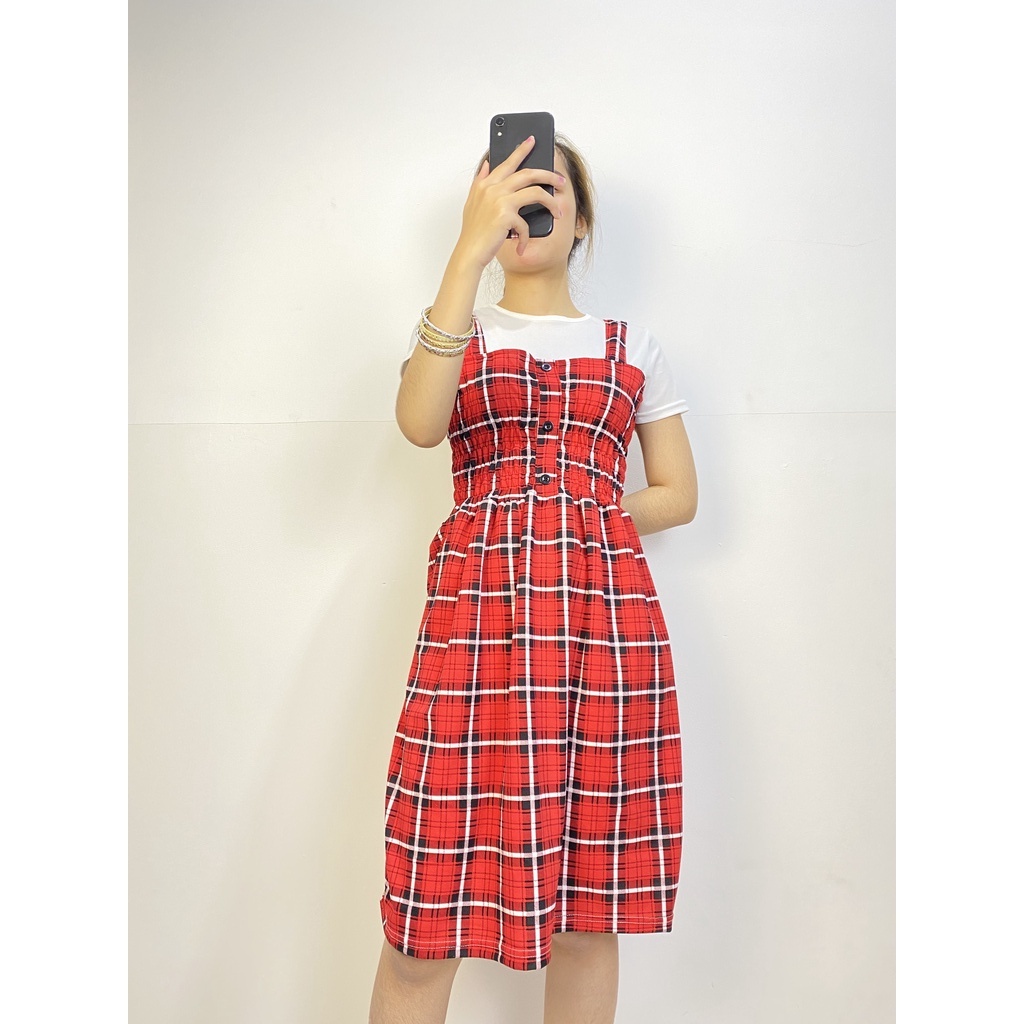 ilook | Kara Midi Dress | Dress Korean Motif Kotak | Midi Dress Korean Style