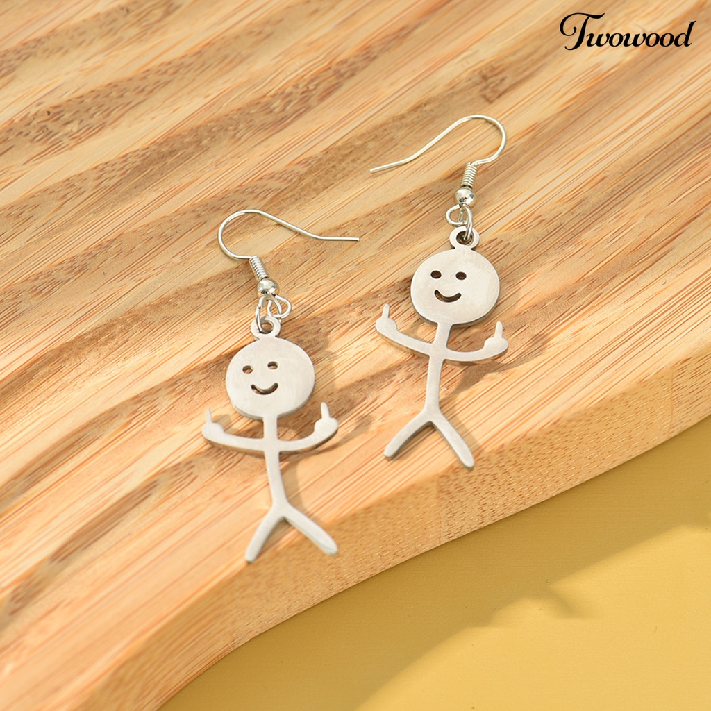 Twowood 1pasang Menjuntai Anting Handmade Geometris Piercing Eye-catching Electroplating Dekorasi Wanita Lucu Punk Stickman Hook Earrings Fashion Perhiasan