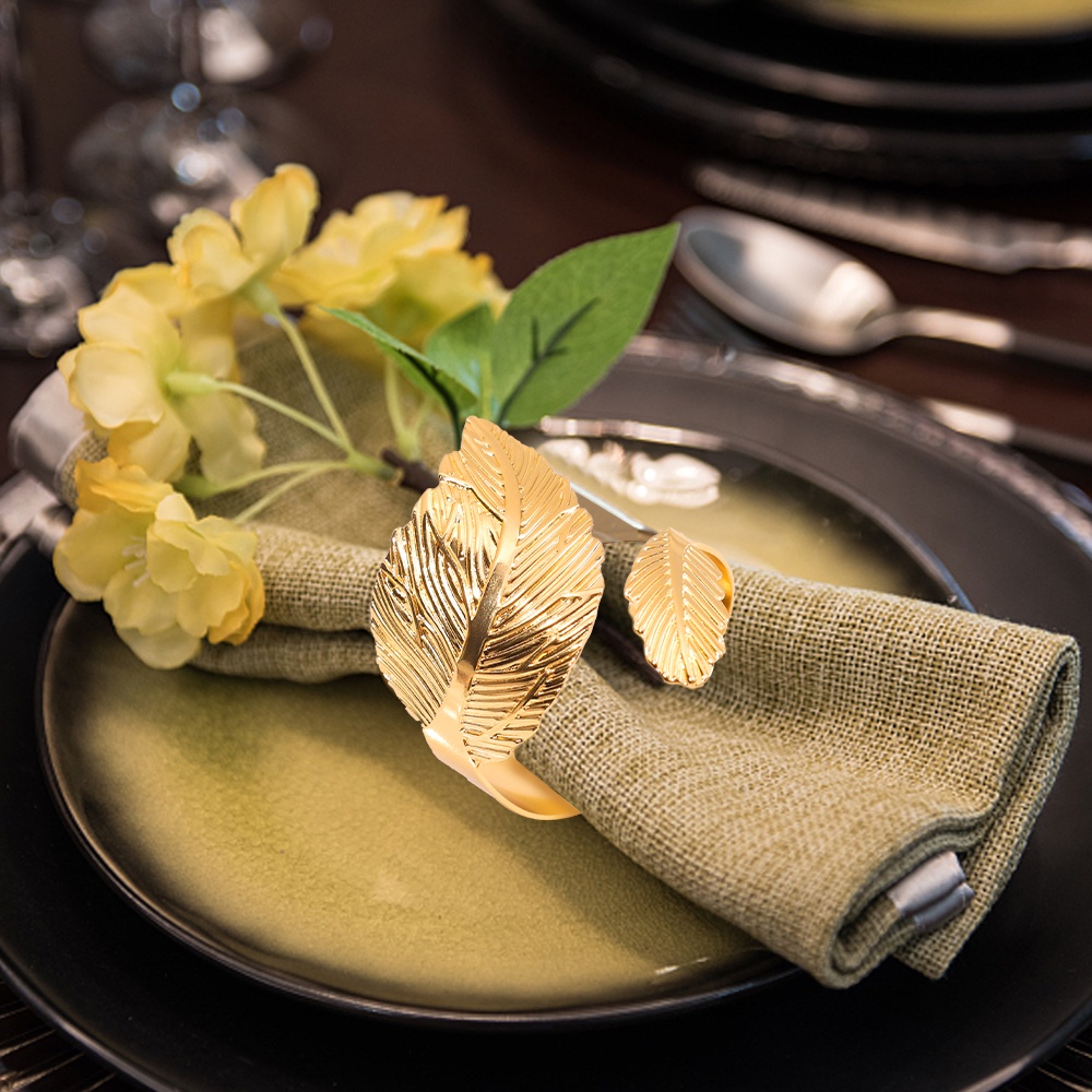 1pc Curling Leaf shaped Napkin Ring Gold Silver Leaves Napkin Buckle Metal Napkin Holder Dekorasi Meja Makan Perlengkapan Pesta Pernikahan Rumah