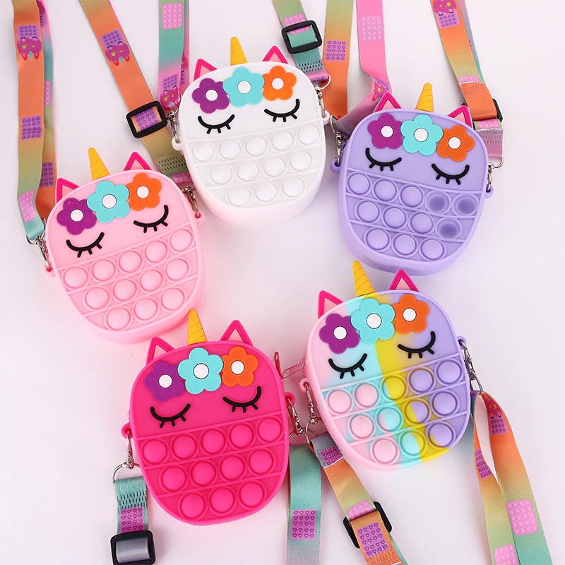 Tas Jelly Pop it Selempang Anak Perempuan Sling Bag Rubber Motif Unicorn