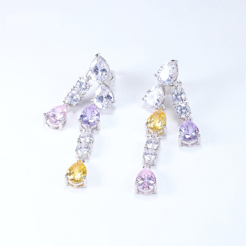 Goldkingdom Fashion Perhiasan Aksesoris Ready Stock Panjang Warna-Warni Rumbai Stud Drop Anting-Anting Perempuan Cahaya Mewah Niche Wajah Anting Kecil