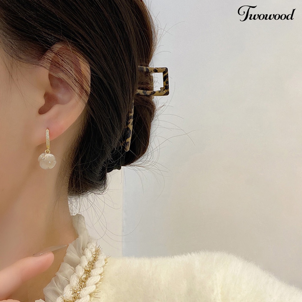 Twowood 1pasang Menjuntai Anting Geometris Berlian Imitasi Mengkilap Hias Berkilau Terang Kilau Hias Hadiah Wanita Faux Opal Pendant Hoop Earrings Perhiasan Aksesori Fashion