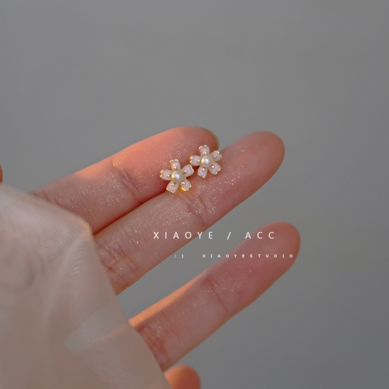 925 Perak Cherry Blossom Ear Studs Segar Anting Mini Wanita Baru Busur Mutiara Anting Hadiah