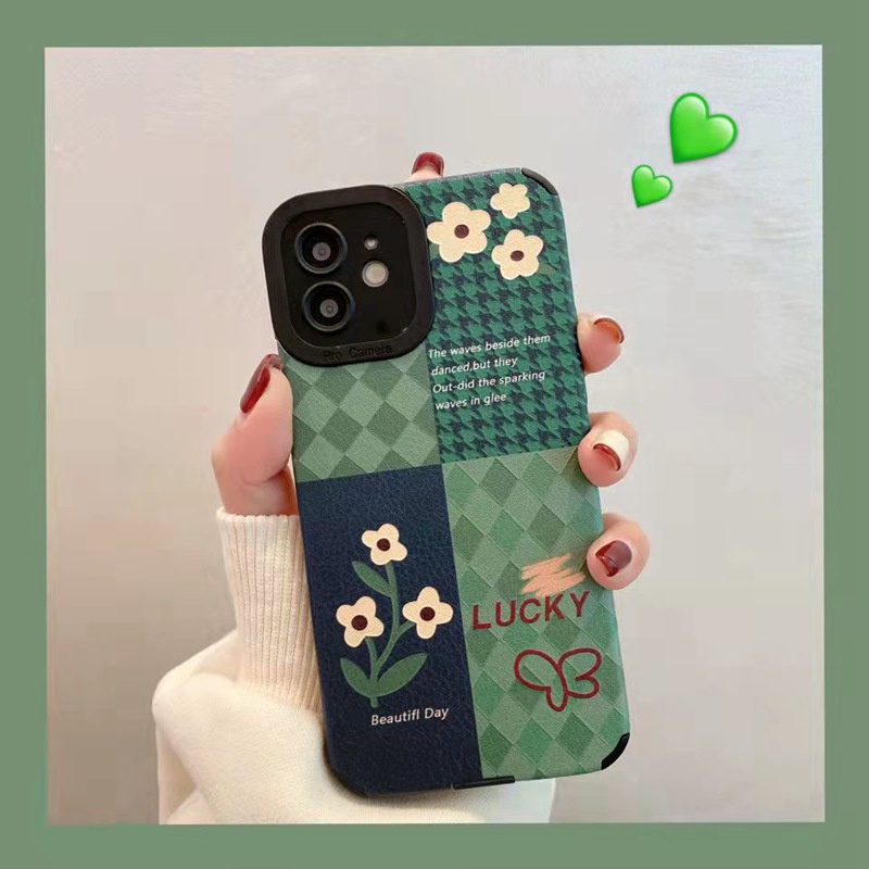 Lucky Green Checked Flowers Soft Case HP VIVO V9 Y11 Y12i Y12 Y15 Y17 Y12S Y20 Y20i Y20S Y19 Y93 Y91C S1 V15 Pro Y50 Y30 Y30i V20 Z1 Pro Y52S Y31S V5 V5S V21 V23 5G Y83 FTD Stripe Casing