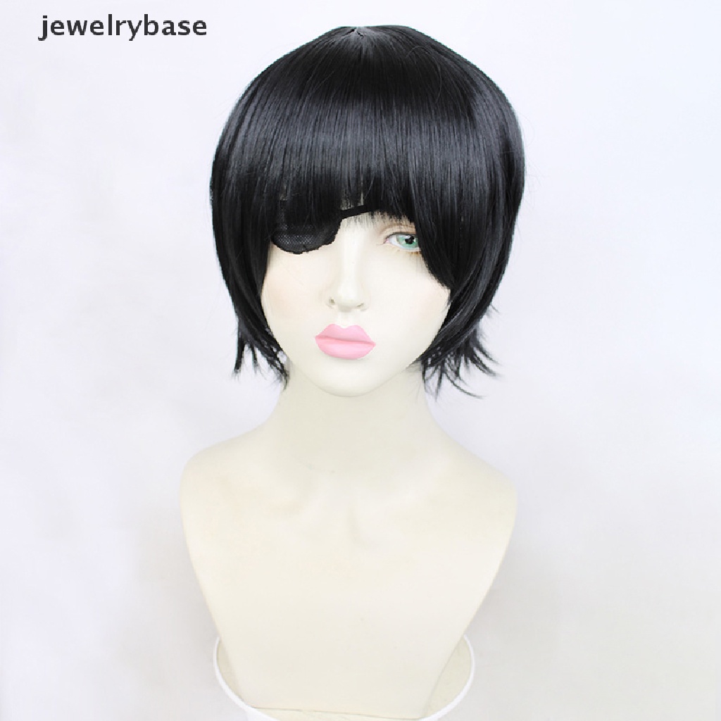 [jewelrybase] Himeno Wig Rantai Man Hitam Pendek Berbulu Lapis Rambut Sintetis Patch Tahan Panas Kostum Pesta Wig Butik
