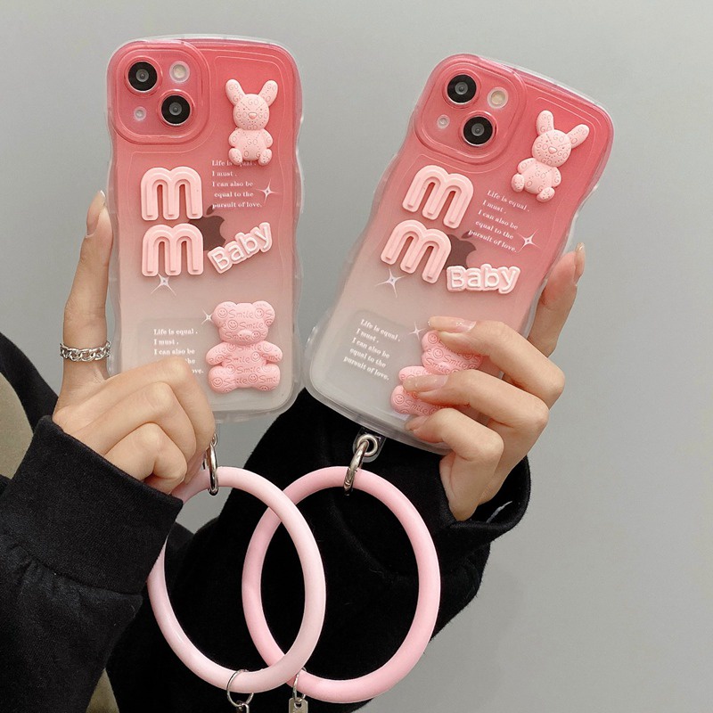 Baby Wave Soft Case iP iPhone 6S 7 8 Plus XR XS Max11 12 13 14 Pro Max Casing Beruang Boneka Pink Untuk Anak Perempuan MM