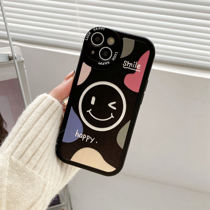 Smile Soft Case Hitam OPPO A9 A5 A31 A53 A33 2020 A7 A5S A12 A11K F9 F11 A15S A35 A52 A92 A54 A36 A96 A83 A57 A3S A16 A1 Pro Reno 3 5 6 7Z 9 senyum Bahagia