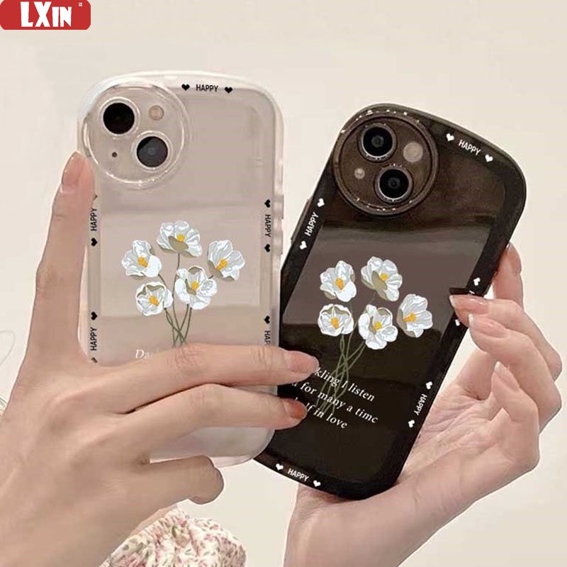 Soft Case VIVO Y02 Y16 Y35 Y22 Y22S Y33S Y21T Y21S Y33S Y11 Y12 Y15 Y17 Y12S Y12A Y15S Y15A Y20S Y20i Y19 Y91C Y30 Y50 Y51 S1 Motif Karakter Bunga Putih Hidup Kecil Phone Cover