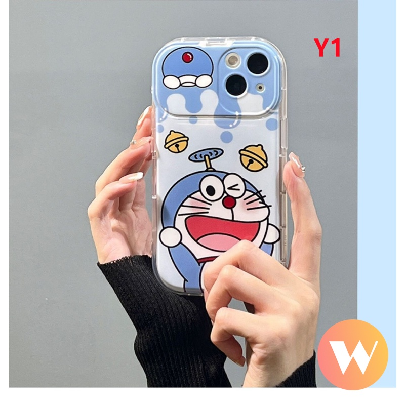 Kartun Kucing Lucu Doraemon Soft Case Kompatibel Untuk IPhone 7Plus 11 12 14 13 Pro Max XR 8 7 Plus X XS Max SE 2020 Flip Make Up Cermin Belakang Full Cover