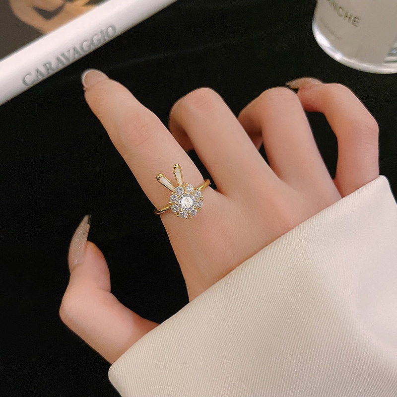 Cincin Pembukaan Geometris Kelinci Berlian Imitasi Fashion Untuk Wanita