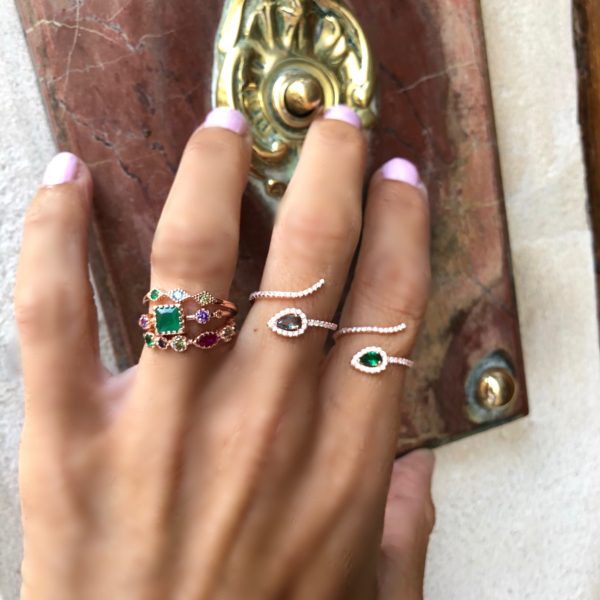 Goldkingdom Fashion Perhiasan Aksesoris Ready Stock Serpentin Berlian-Ukir Birthstone Cincin Eropa Dan Amerika Berlapis Rose Gold Adjustable Ring Perempuan