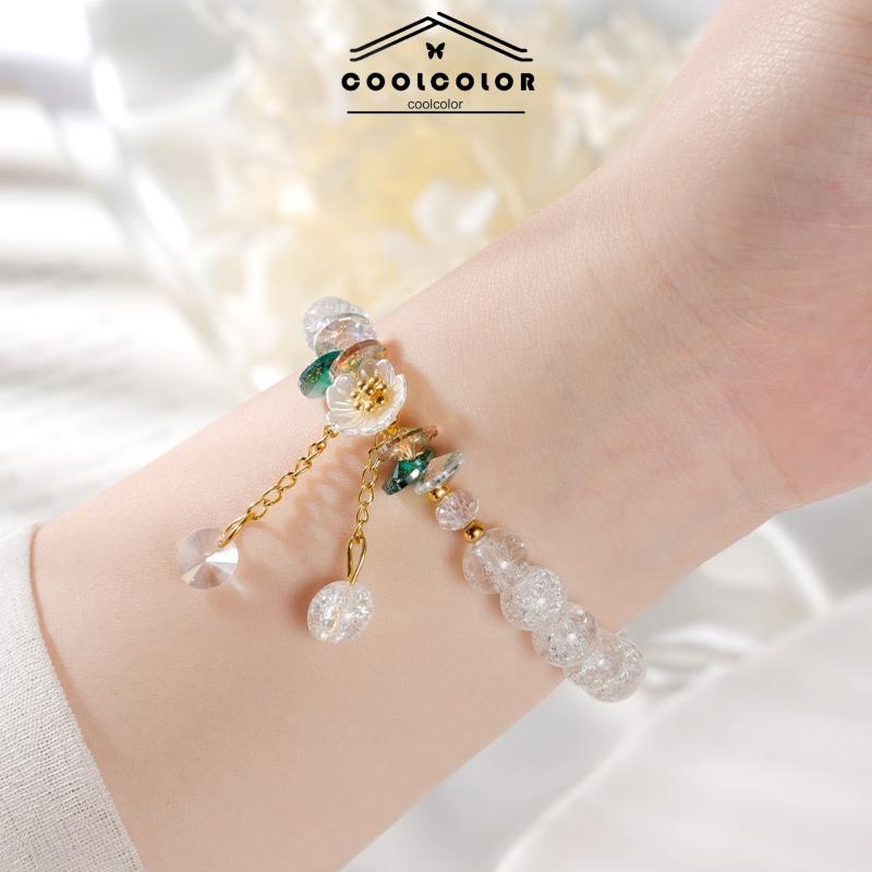 COD❤️ Korea Krystal Bunga Gelang Manik-Manik  Desain Gelang Colorful Aesthetic Elegan Untuk Anak Perempuan Dan Wanita- cl