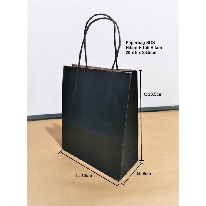 

⭐BISA COD⭐ YM 50 Pcs Paperbag SOS L Kantong Kertas Hitam + TALI 20x9x23cm 100 GSM