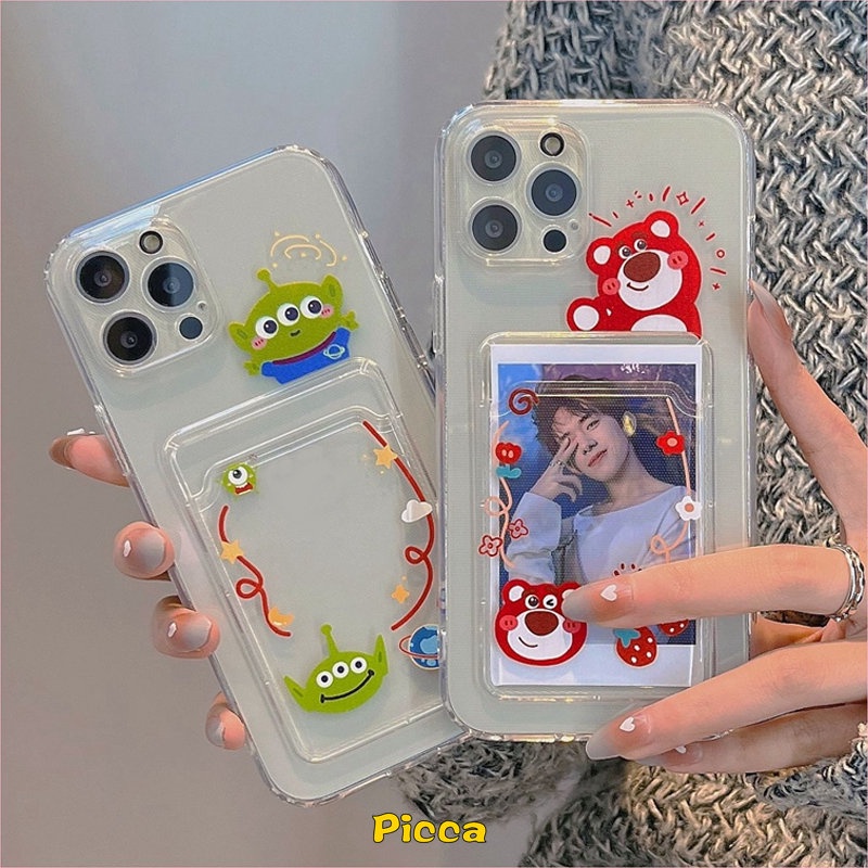 Oppo A7 A5s A15 A76 A96 A12 A16 A54 A95 A55 A9 A5 2020 A36 A11k A74 Reno8 6 7 5G A35 A15S Kartun Toy Story Strawberry Bear Case Tas Kartu Bening Lembut Tpu Cover