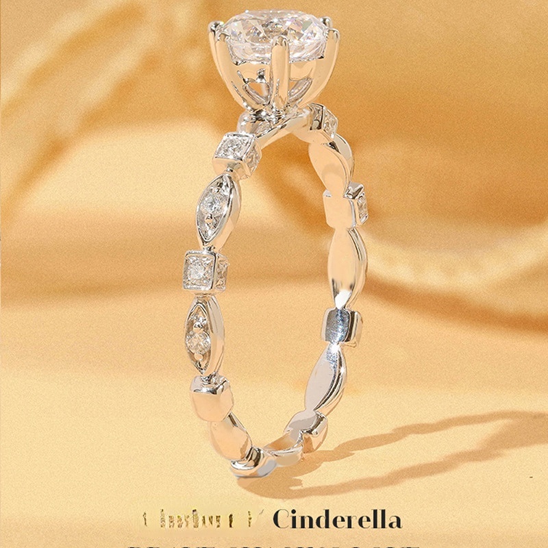 Goldkingdom Fashion Perhiasan Aksesoris Ready Stock Meledak Imitasi Amerika D Warna Moissanite Cincin Pt950 Berlapis Kereta Labu 1karat Berlian Cincin