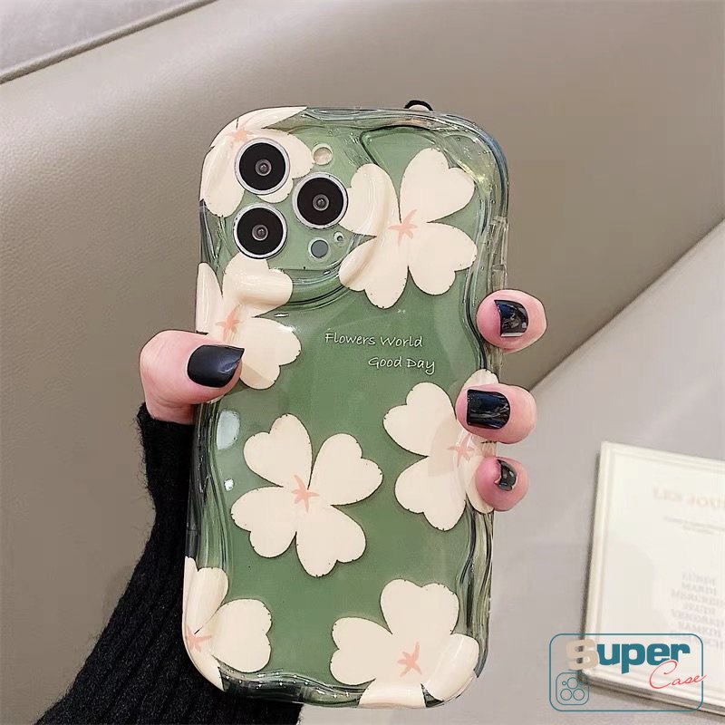 Floral 3D Wavy Curved Edge Fresh Case Kompatibel Untuk iPhone 7Plus 8Plus 11 14 12 13 Pro Max XR X 6s 6 7 8 Plus XS Max SE 2020bunga Musim Panas Lembut Tpu Shockproof Glossy Back Cover