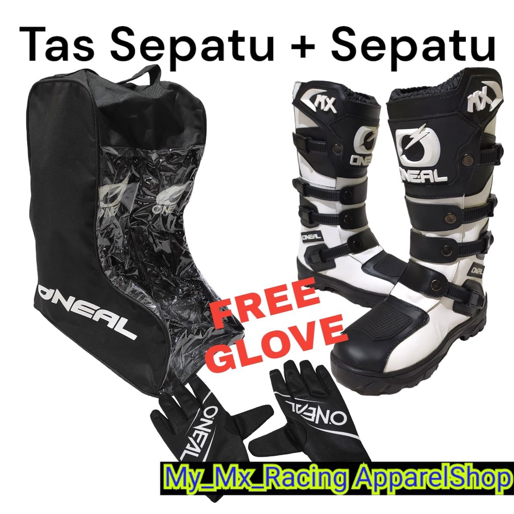 sepatu trail cross plus tas buat sepatu bonus sarung tangan satu set sepatu trabas or adventure dan tas satu set cocok dan keren sepatu gunung WHITE BLACK BEST SELLER