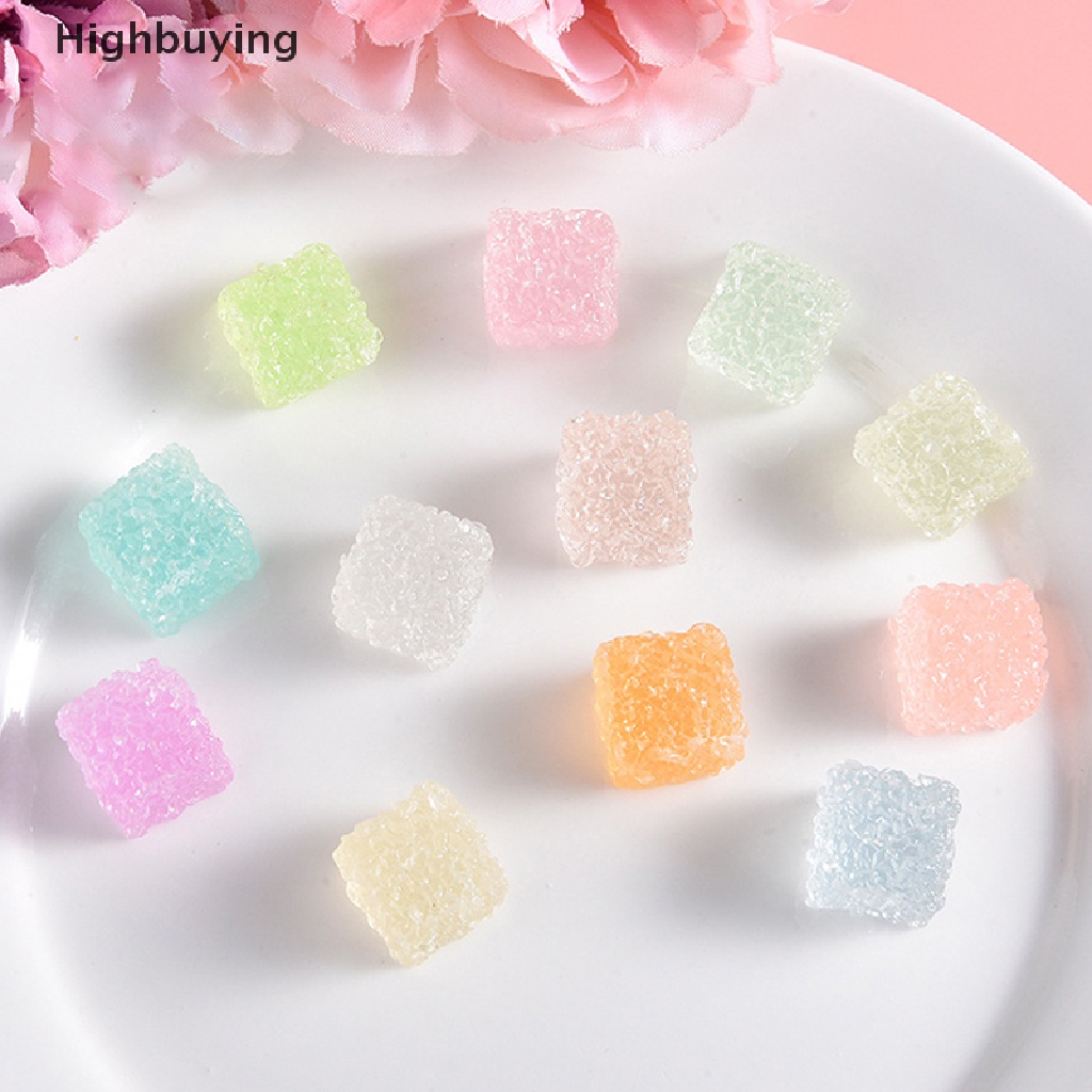 Hbid 10pcs Mini Bercahaya Warna-Warni Persegi Gula Makanan Permainan Flatback Resin Cabochons DIY Scrapbook Hiasan Telepon Craft Dekorasi Glory