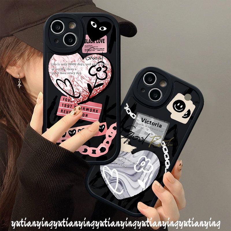 Comme des Garcons Ins Graffiti Love Heart Casing Soft TPU Cover Infinix Hot 11 10 9 Play 10T 11s 10s Hot 10 Lite Note 8 Smart 6 5 Trendy Brand Label Shockproof Phone Couple Case