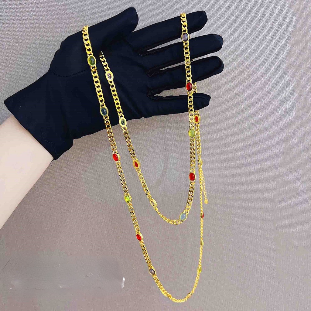 Goldkingdom Aksesoris Perhiasan Fashion Ready Stock Perhiasan Mewah Permen Bertatahkan Berlian Kalung Sweater Rantai Berliku Gelang Sederhana Lingkaran Tunggal Menyamping Gelang.