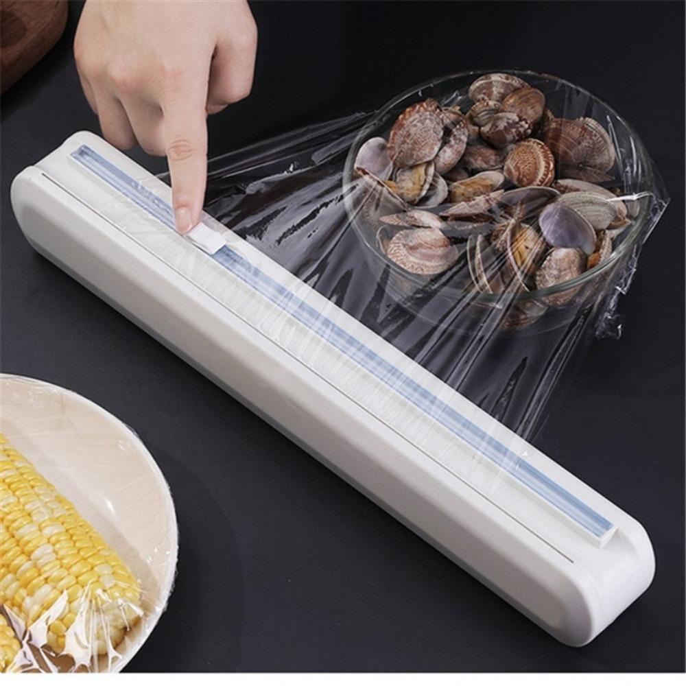 Fishstick Food Wrap Dispenser Plastik High Quality Suction Cup Dinding Dengan Sucker Fixed Aluminium Foil Divider