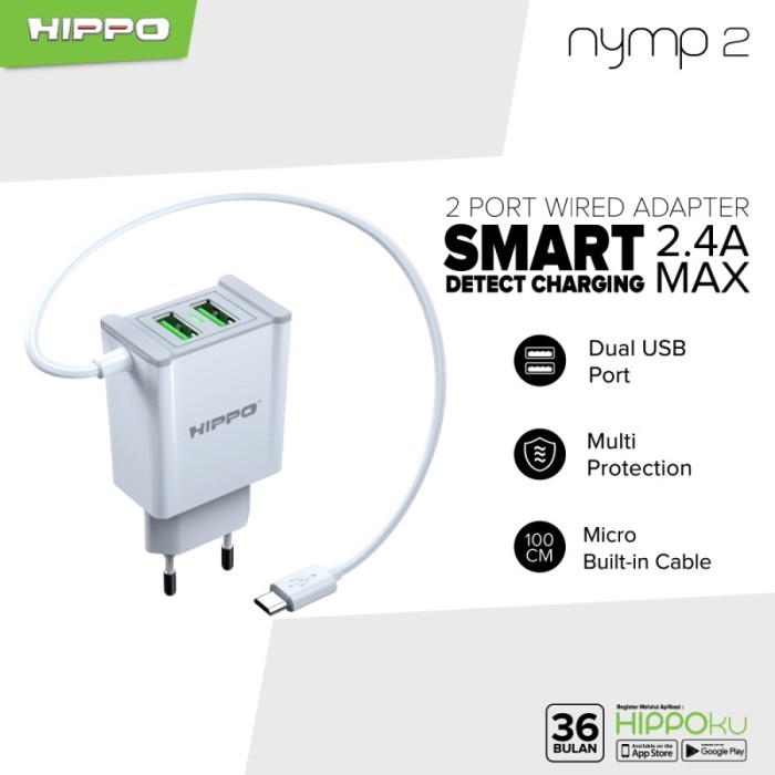 Hippo Nymp 2 Adaptor Charger 2.4 A Smart Detect Charging