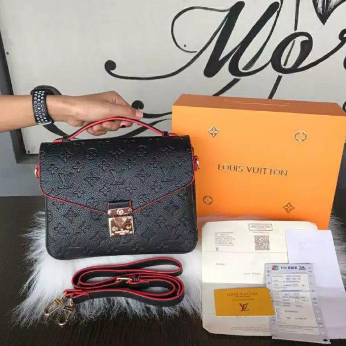 

⭐BISA COD⭐ TAS LV METIS BLACK EMBOSED FREE BOX & PAPERBAG LIST MERAH BRANDED