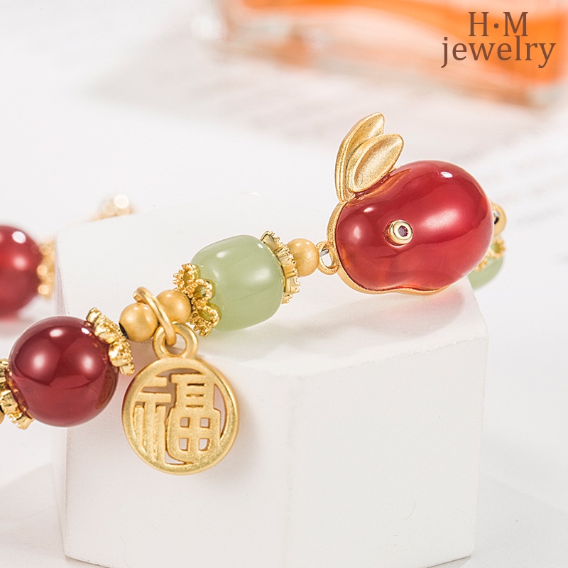 Giok Hare Hetian Jade Double-Layer Bracelet 2023gelang Batu Akik Merah Kelinci