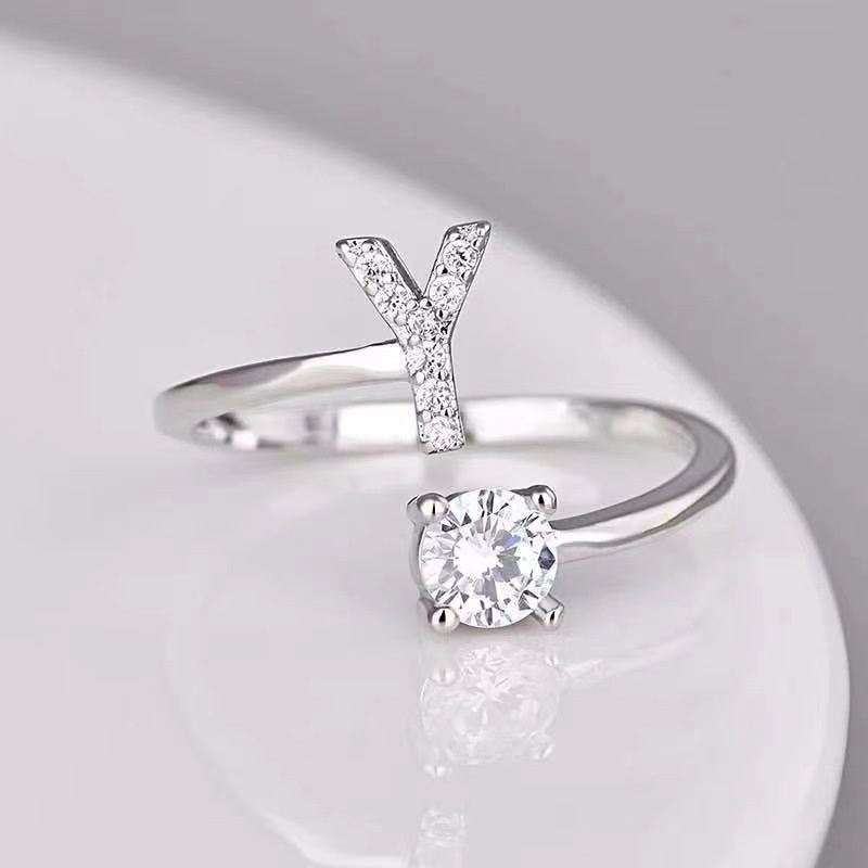 Cincin Ukir Huruf A-Z, set Dengan Berlian Buatan, Wanita Terbaru