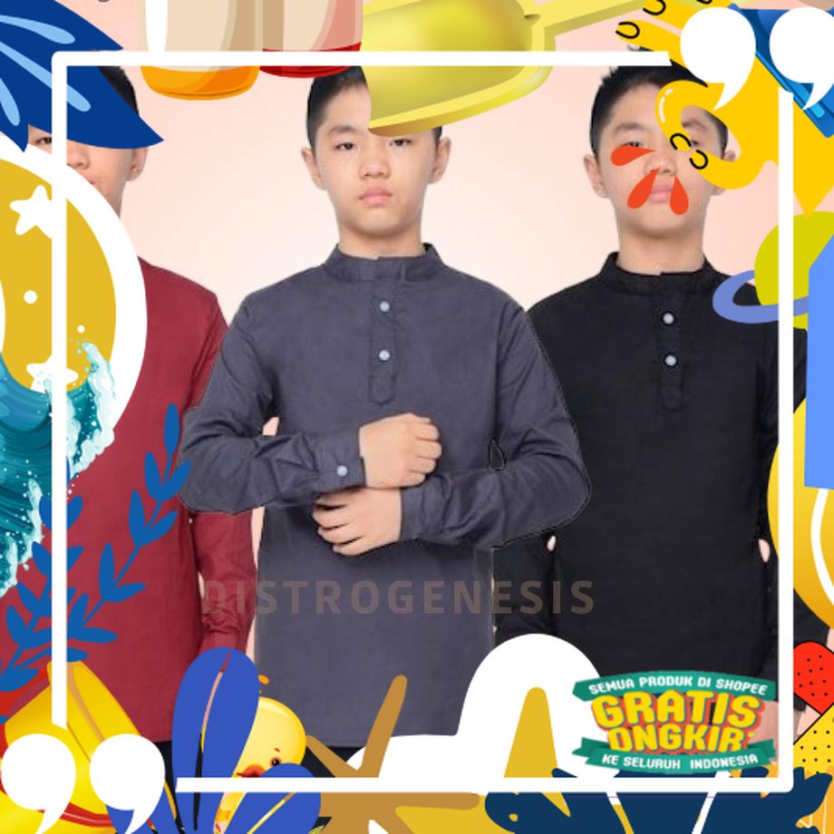 Super Mewah /  Baju Koko Anak Laki Laki Lengan Panjang Polos Umur 8 9 10 11 12 13 Tahun Bahan Katun 