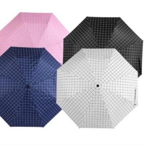 Payung Lipat Motif Kotak-kotak Warna Biru Foldable Umbrella Square Style Kreatif Penggunaan Ganda Lipat Tiga Pria Wanita Mode Siswa Hadiah Payung