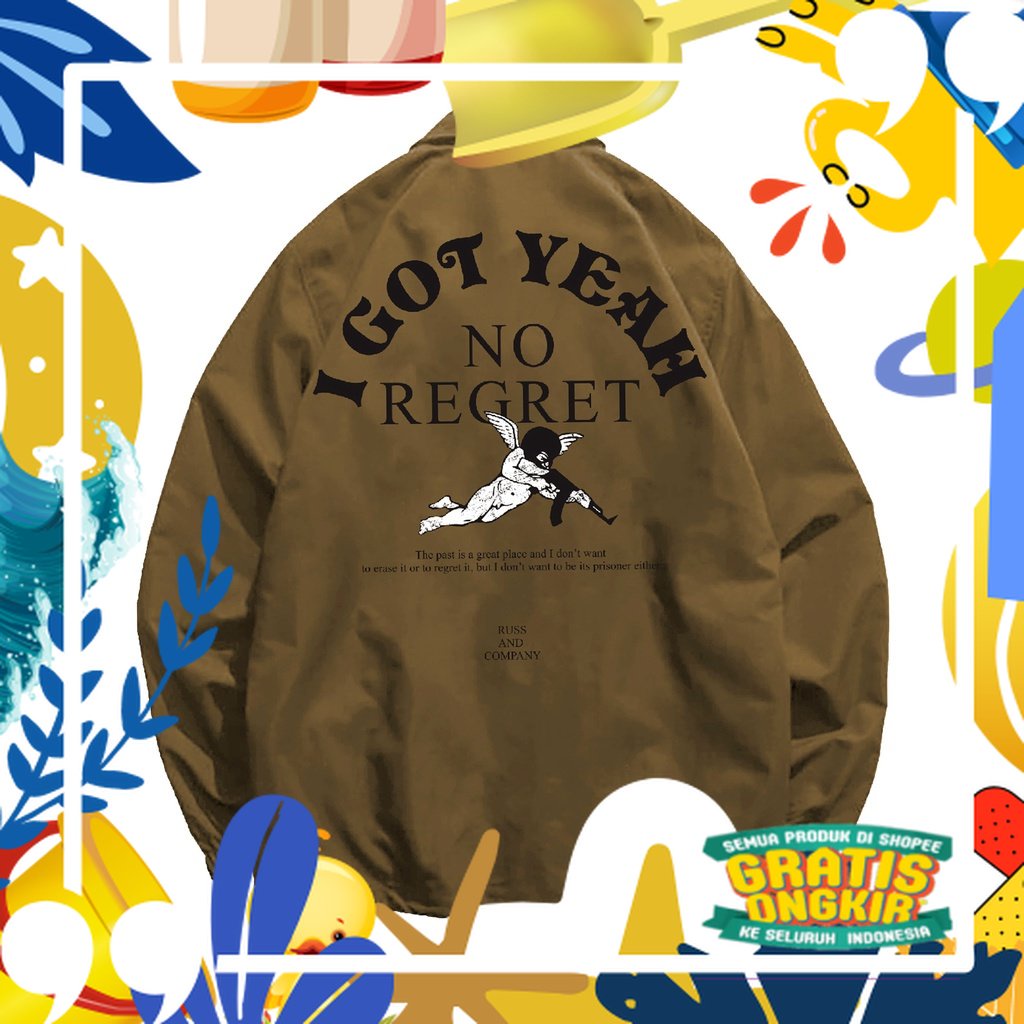 Russ Jacket Coach Pria No Regret Khaki ( Up To Big Size )/ merah putih biru polos