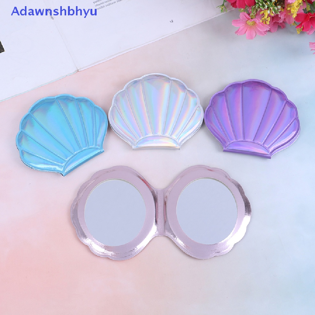 Adhyu Sea Shell Shape Compact Cosmetic Mirror PU Leather Kaca Pembesar Makeup Dua Sisi ID