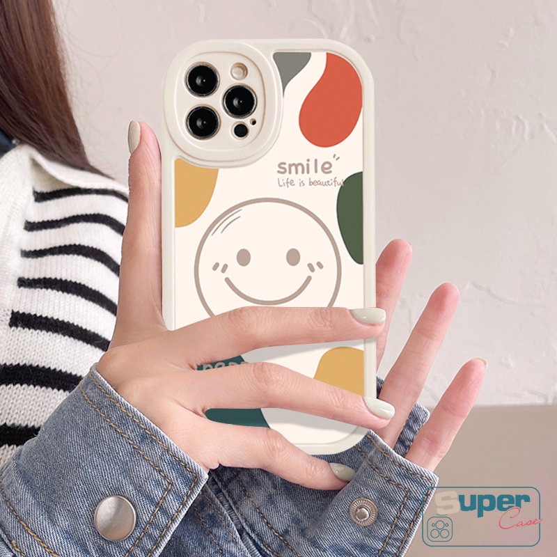 IPHONE Casing Ponsel Kartun Lucu Kompatibel Untuk Iphone7 8 plus Xr11 6s 6 11 14 12 13 Pro Max XS Max X SE 2020 Simple INS Pasangan Korea Happly Smile Lembut Tpu Penutup Belakang