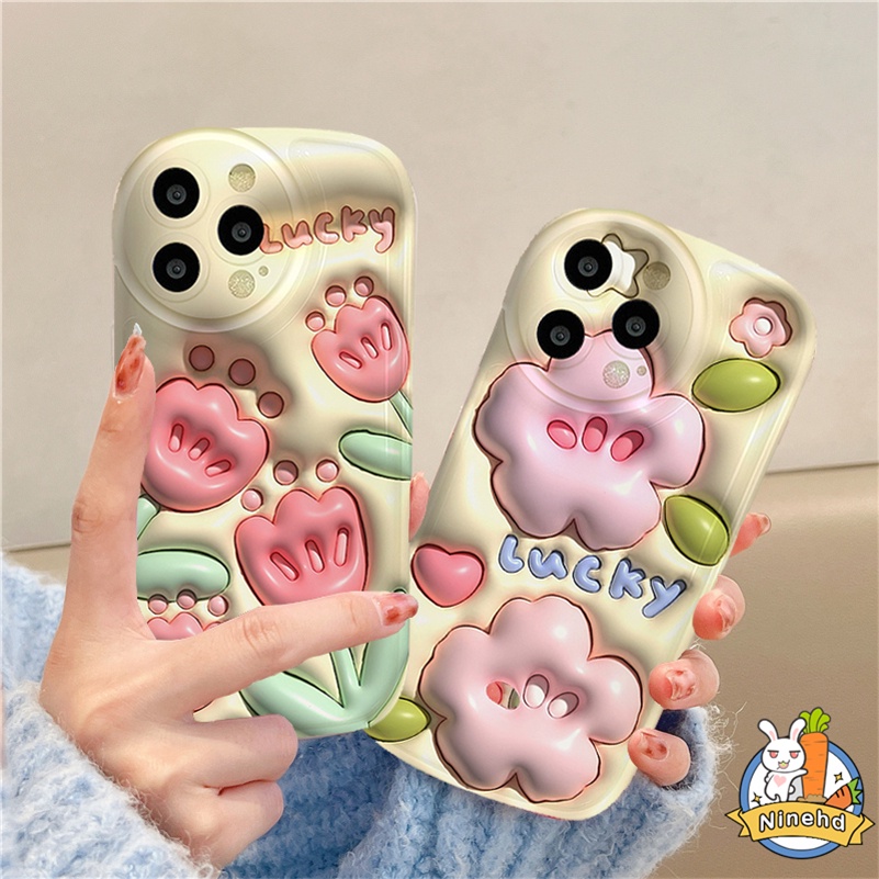 IPHONE Casing Kompatibel Untuk Iphone14 13 12 11 Pro Max X Xr Xs Max8 7 6 6s Plus SE 2020 3D Vision Spring Flowers Phone Case Pelindung Lensa Airbag Shockproof Soft Case Cover Pelindung