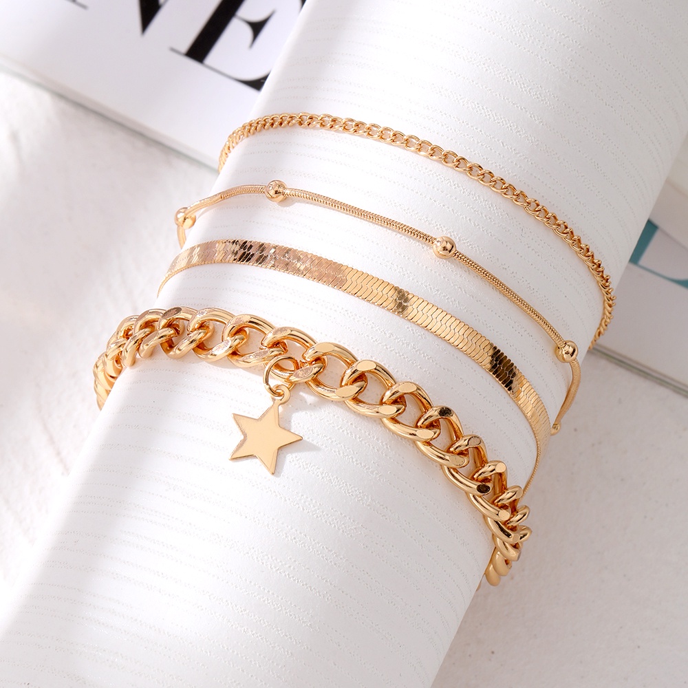 3per4/5-piece Set Gelang Kaki Kupu-Kupu Multi-layer Fashion Eropa Dan Amerika Bohemian Cross Bintang Berujung Lima Perhiasan Wanita Hadiah Set