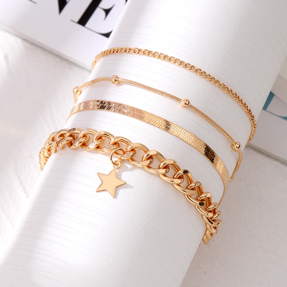 3per4/5-piece Set Gelang Kaki Kupu-Kupu Multi-layer Fashion Eropa Dan Amerika Bohemian Cross Bintang Berujung Lima Perhiasan Wanita Hadiah Set