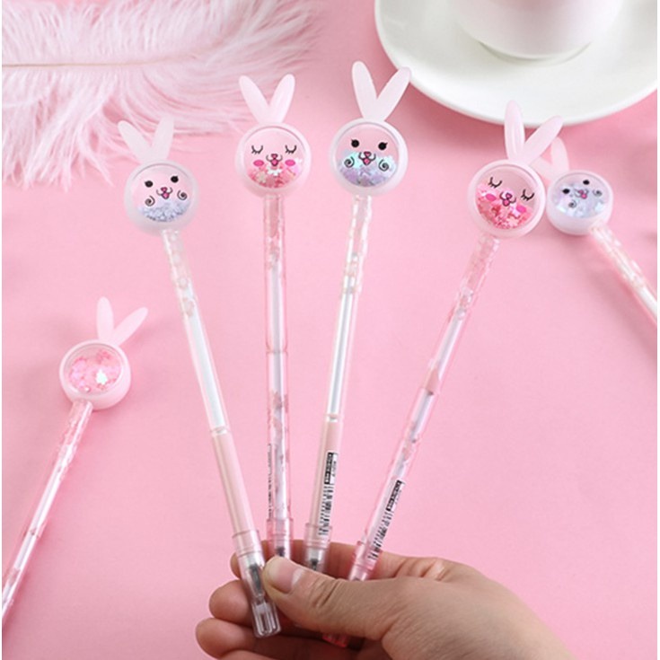 T&amp;Y Pena Karakter Payet Gliter Motif Bunny Lucu Black Ink Gel Pulpen  Gel Bolpen Gel Pastel Alat Tulis Karakter Kupu-Kupu Perlengkapan Sekolah Kantor