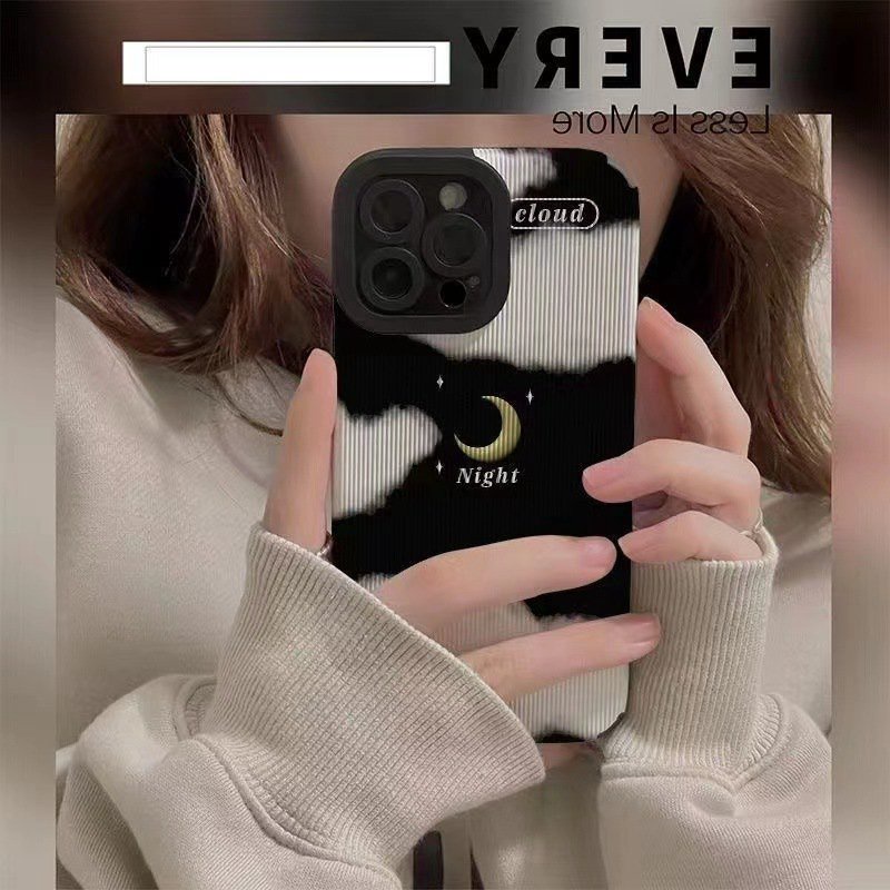 Black &amp; White Cloudy Moon Soft Case HP OPPO A91 F11 F9 Pro A3S A9 A5 A31 A53 A33 2020 A7 A5S A12 A11K A52 A92 A83 A55 A56 A55S A95 FTD Stripe Casing Realme C1 X XT Reno 2F 3 5 6 5G