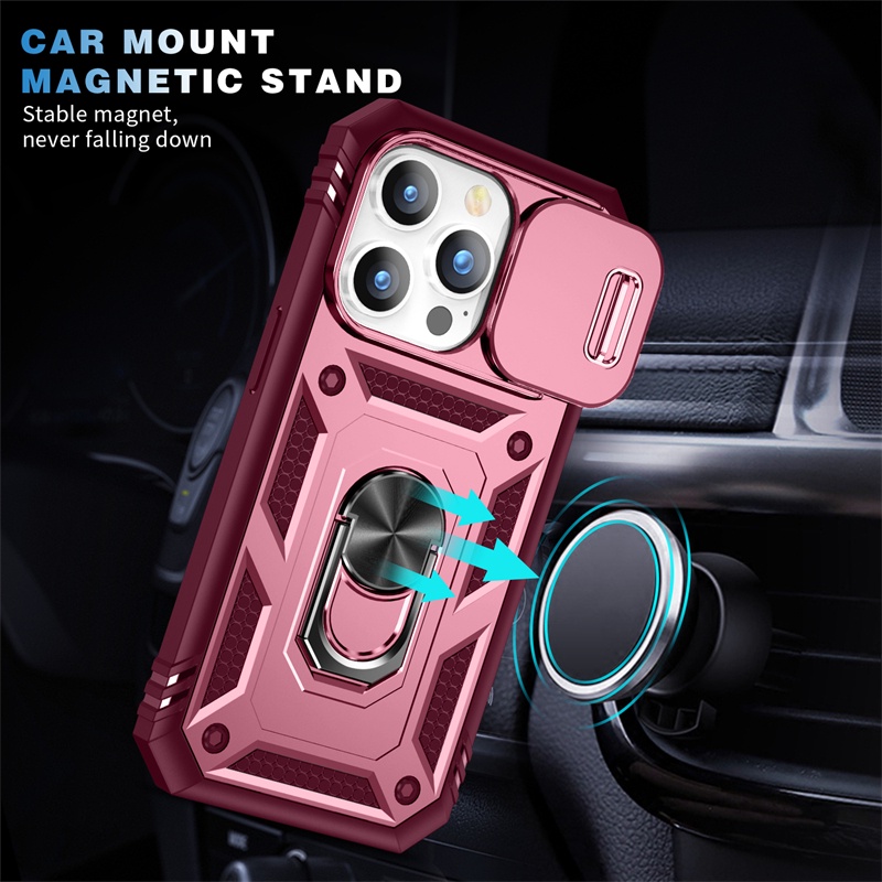 IPHONE Casing Keras Perlindungan Lensa Jendela Sliding Kualitas Tinggi Untuk Iphone11 12 14 13 Pro X XS Max 6 7 8 14 Plus XR Rotating Bracket Casing Anti Jatuh